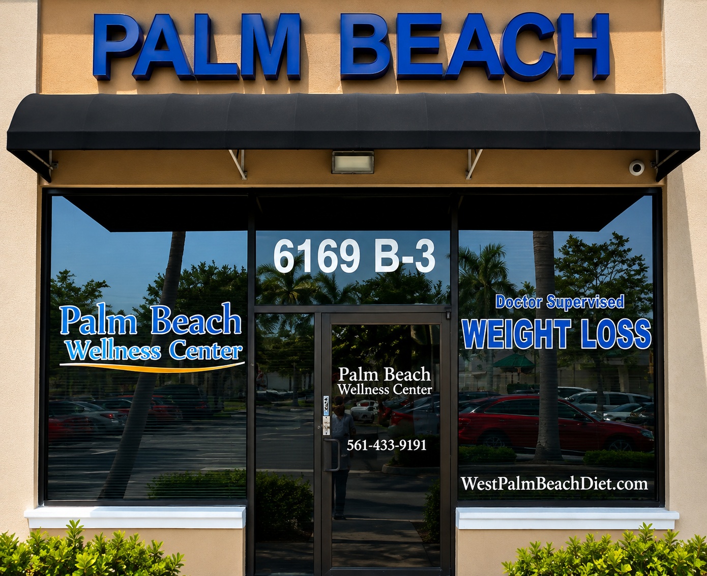 Palm Beach Wellness Center office front at 6169 S. Jog Rd. Suite B-3 in Lake Worth, Florida